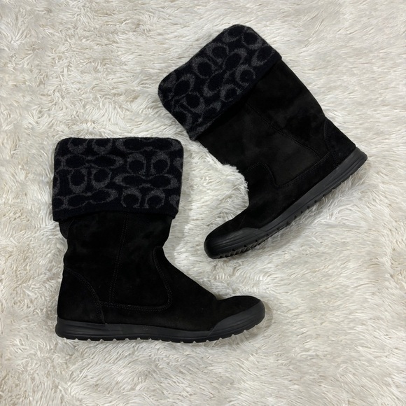 Coach Tatum Black Wool & Suede Leather Winter Boots Size 7.5 - Picture 2 of 10